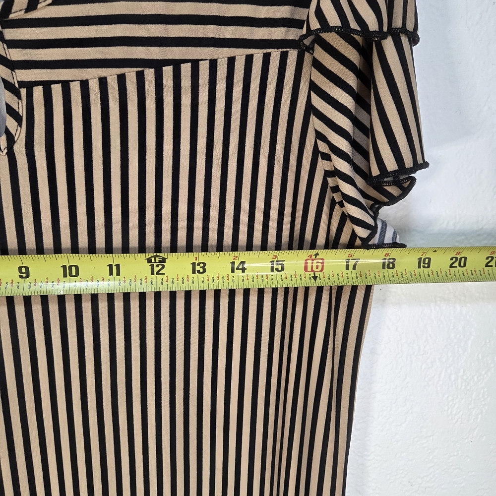 Atelier 29 Blouse Top Size Large Vertical Stiped Ruffle Short Sleeves - Picture 13 of 15